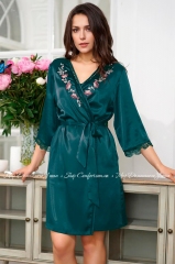 Короткий зеленый шелковый халат Mia-Amore Валенсия 3263-1