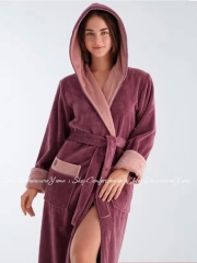 Теплый длинный женский халат с капюшоном Nusa Ns 4145 фрезовый