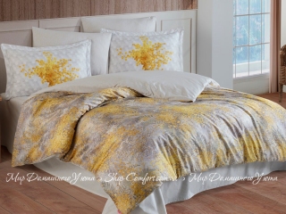 Сатиновое постельное белье Hobby Premium Sateen Silvana желтая евро (8698499169814)