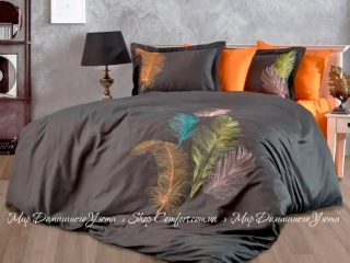 Сатиновое постельное белье с вышивкой Dantela Vita Iz antrasit-oranj евро