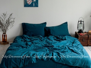 Однотонное постельное белье из вареного хлопка La Modno Blue евро