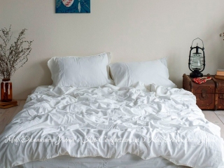Однотонное постельное белье из вареного хлопка La Modno White семейное