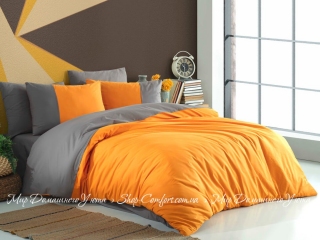 Однотонное постельное белье поплин Hobby Poplin Diamond оранжево-серое полуторный (8698499164796)