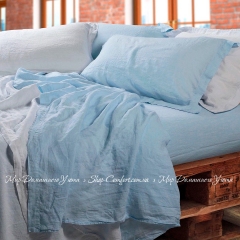 Итальянское льняное постельное белье Fazzini 116 евро светло-голубое
