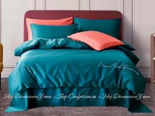 Сатиновое постельное белье с вышивкой Bella Villa T-0011 темно-бирюзовое евро