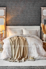 Набор постельное белье с пледом Karaca Home Quatre Delux Gold 2020-1 евро золотой