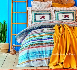 Набор постельное белье с покрывалом пике Karaca Home Perez Hardal Pike Jacquard полуторный горчичный