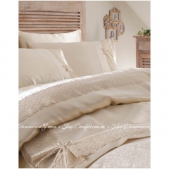 Набор постельное белье с покрывалом пике Karaca Home Tugce 2018-2 bej бежевое евро