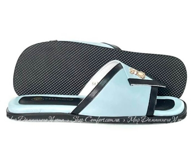 Кожаные женские комнатные тапочки Pellagio 363 голубые