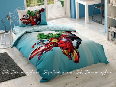 Хлопковое детское постельное белье с простыней на резинке TAC Avengers Heroes