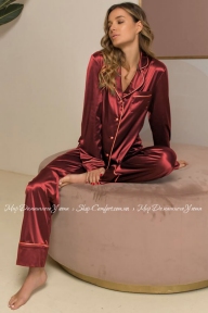 Шелковая пижама блуза с брюками Felena 757-750 burgundy