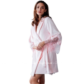 Короткий теплый халат с кружевом Felena 238 Ballet Pink