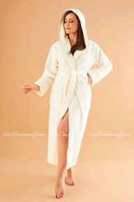 Теплый длинный женский халат с капюшоном Nusa Ns 6890 krem