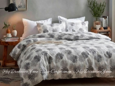 Фланелевое постельное белье Almira Mix Листья серый евро
