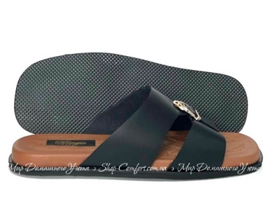 Открытые мужские кожаные комнатные тапочки Pellagio 168 4601 черные