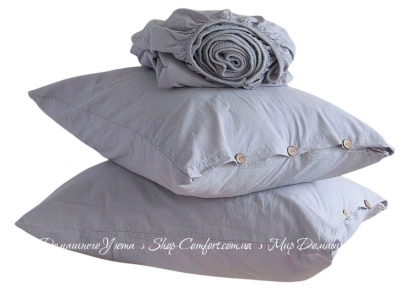 Однотонная простынь на резинке 160x200+30 с наволочками 50х70 La Modno Stonewashed Pearl Gray
