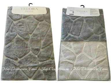 Набор серых хлопковых ковриков Velora Home Line Stone Grey 60х100+50х60