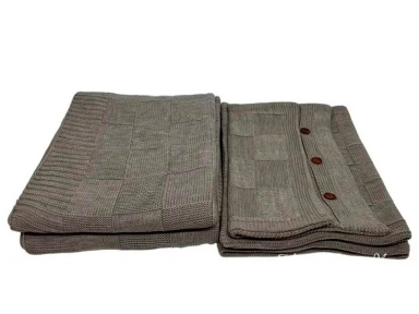 Вязаный шерстяной плед с наволочками Diamond Alegra 220х240 dark beige