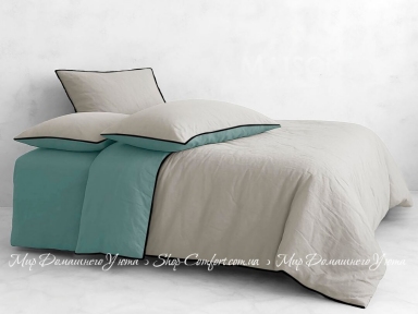 Двухцветное постельное белье из вареного хлопка La Maison Ruba stone-mist green евро