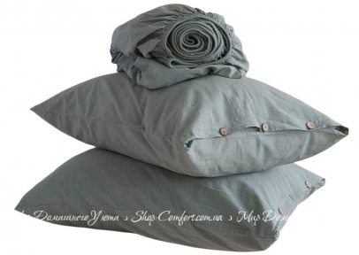 Однотонная простынь на резинке 160x200+30 с наволочками 50х70 La Modno Stonewashed French Green
