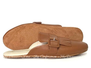 Мужские кожаные комнатные тапочки Pellagio 4646 бежевый флотар