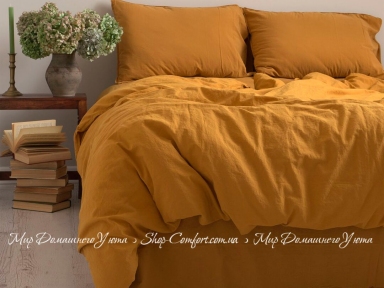 Постельное белье вареный хлопок Limasso Stonewash Standart евро mustard