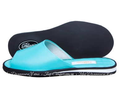 Кожаные женские открытые тапочки Pellagio 5641 мятные