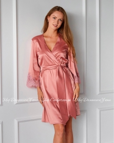Короткий шелковый халат с кружевом Felena 234 Blush