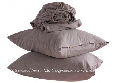 Однотонная простынь на резинке 160x200+30 с наволочками 50х70 La Modno Stonewashed Taupe Brown