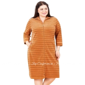 Женский велюровый халат на молнии Cocoon O22-1352 горчица