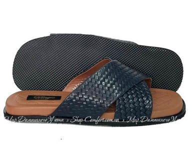 Открытые мужские кожаные комнатные тапочки Pellagio 167 2613 синие