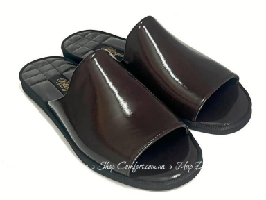 Кожаные женские открытые тапочки Pellagio 4601 коричневый лак