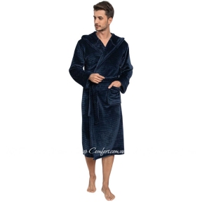 Домашний мужской халат с капюшоном Cocoon E14-5508 темно-синий