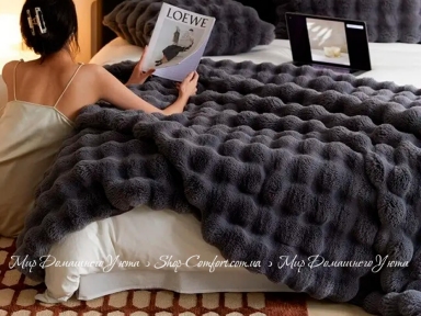 Темно-серый меховой плед-покрывало Home Textile Sable 206492 200х230