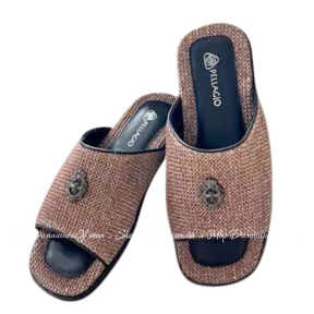 Открытые мужские кожаные комнатные тапочки Pellagio 166 3915 бежевая рогожка