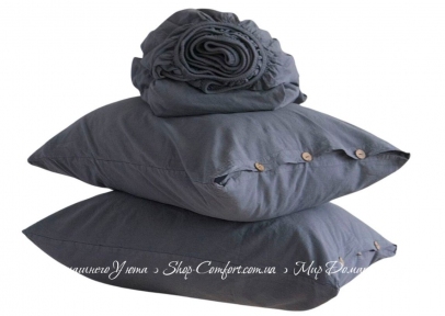 Однотонная простынь на резинке 160x200+30 с наволочками 50х70 La Modno Stonewashed Anthracite