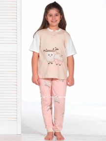 Хлопковая пижама для девочки футболка и штаны Sevim 8196