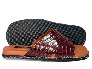 Открытые мужские кожаные комнатные тапочки Pellagio 167 0204 бордовий крокодил