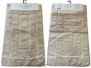 Набор бежевых хлопковых ковриков Velora Home Square Beige 60х100+50х60
