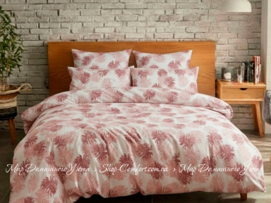 Фланелевое постельное белье Almira Mix Листья коралл семейное