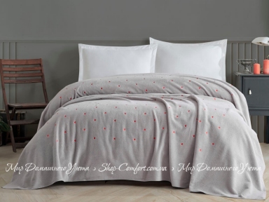 Махровая простынь-покрывало Hobby Lubow/Love Microcotton серая 220х240 (8698499336674)