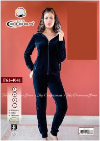Женский велюровый костюм с капюшоном Cocoon F61-4041 синий