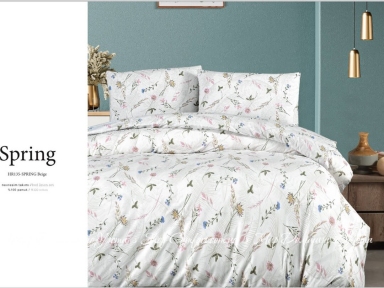 Постельное белье Eвро First Choice Spring Beige ранфорс с простыней на резинке 200x220