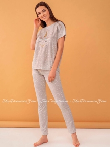 Домашний трикотажный комплект штаны и футболка с единорогом Feyza 4010 серый
