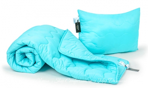 Всесезонный хлопковый набор одеяло с подушкой MirSon 1706 Eco Light BLue 220х240 (2200002656351)