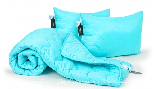 Всесезонный шерстяной набор одеяло и две подушки MirSon 1679 Eco Light Blue 200х220 (2200002656788)