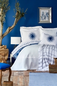 Набор постельное белье с покрывалом + пике Karaca Home Belina Mavi евро голубой
