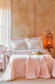Набор постельное белье с покрывалом + плед Karaca Home Desire Pudra 2020-1 евро пудра