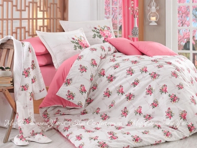 Набор постельного белья Hobby Poplin Paris Spring Розовый Евро С Подарком (8698499103511)