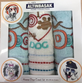 Набор из 3-х полотенец Altinbasak Dog с вышивкой махра 30х50 (m013576)